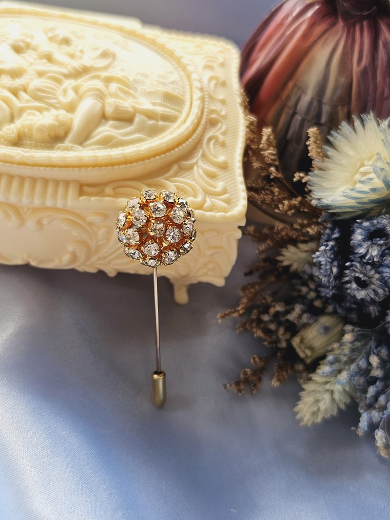 French semicircle pavé white diamond crystal ball retro hat pin/hatpin/vintage western antique jewelry - เข็มกลัด/พิน - โลหะ 