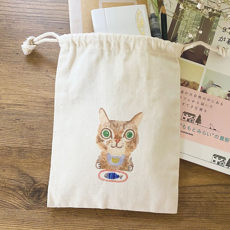 Eat well/Embroidered drawstring pocket - Drawstring Bags - Cotton & Hemp 
