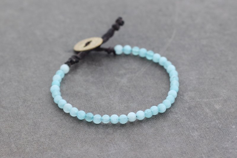 Aquamarine Bracelet Blue Gemstone Bracelet Raw Brass Oval Simple - สร้อยข้อมือ - หิน สีน้ำเงิน