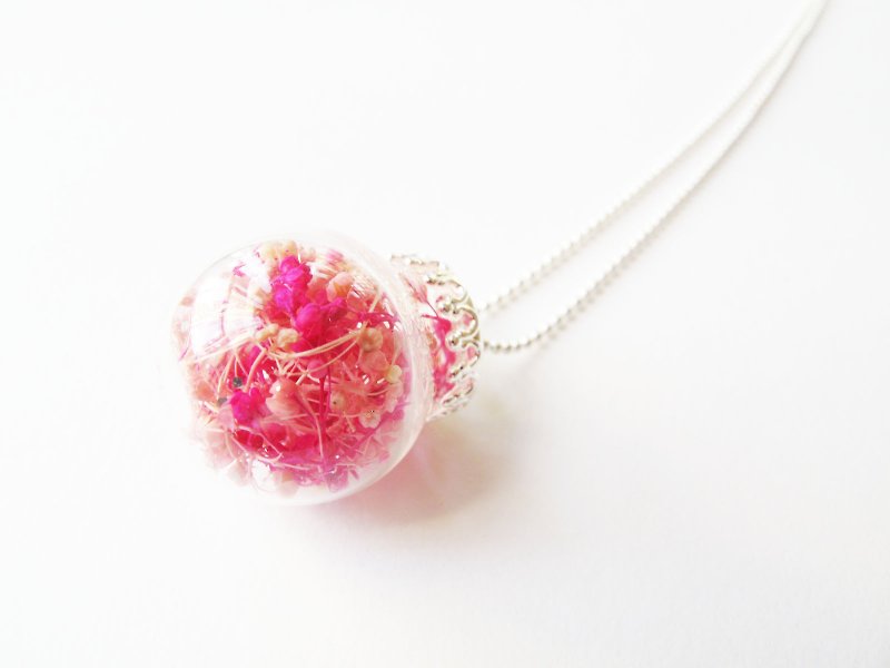 ＊Rosy Garden＊ cherry red and pink color baby's breath glass ball necklace - Chokers - Glass Red