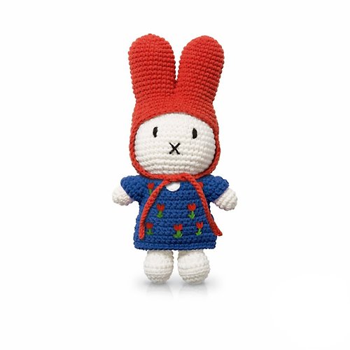 hellolittleshop 手工製Miffy 米飛兔【藍花裙+紅帽】