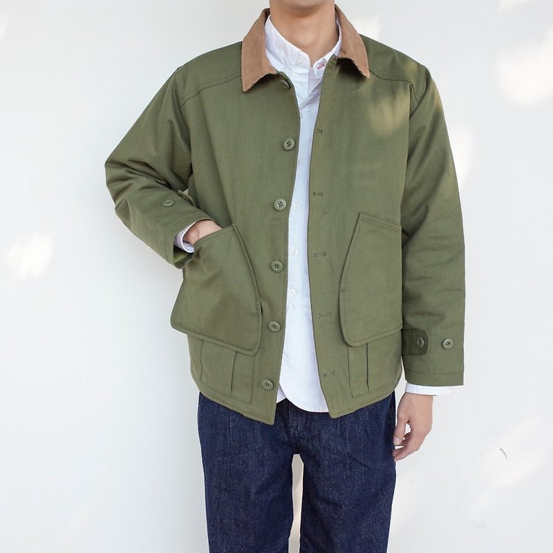 Winter warm quilted thick coat Japanese with trend tooling multi-bag jacket FIELD JACKET - เสื้อโค้ทผู้ชาย - ผ้าฝ้าย/ผ้าลินิน สีเขียว