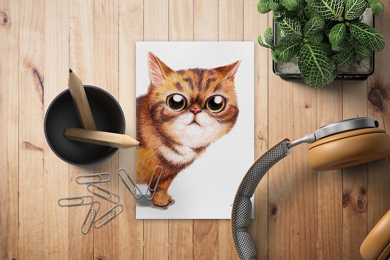Little cat postcard - การ์ด/โปสการ์ด - กระดาษ สีส้ม