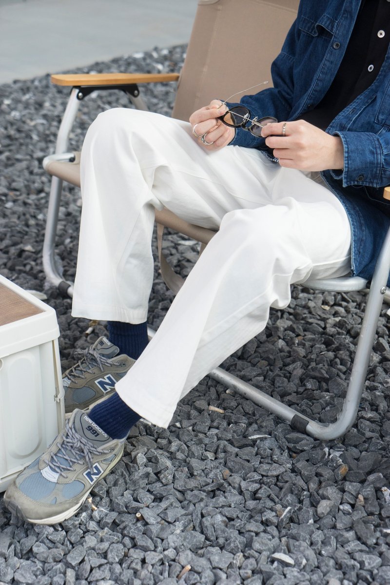 【Off-season sale】PANTS Japanese fashion casual trousers herringbone pattern Vintage retro - กางเกงขายาว - ผ้าฝ้าย/ผ้าลินิน ขาว
