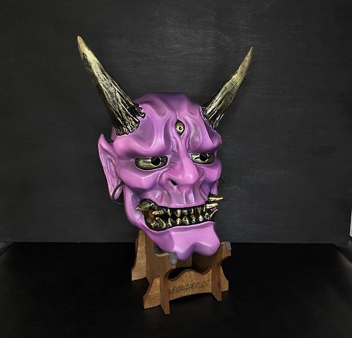 WorkshopRS Japanese Purple Oni Mask wearable, Samurai mask, Wall hannya mask, Oni mask wear