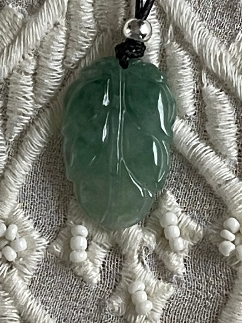 葉子翡翠吊墜項鍊緬甸玉 無優化 天然A貨翡翠 冰飄綠花翡翠葉子 - 項鍊 - 玉石 