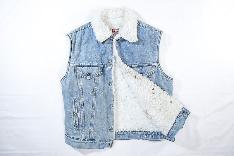 3thclub Ming Yan Tong Levis denim shop cotton vest vintage SEPA-009 - เสื้อกั๊กผู้หญิง - ผ้าฝ้าย/ผ้าลินิน สีน้ำเงิน
