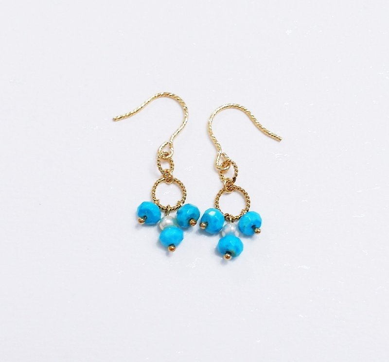 Natural Blue Turquoise 14K GF Earrings Natural Stone Light Jewelry Turkish Blue - Earrings & Clip-ons - Gemstone Blue