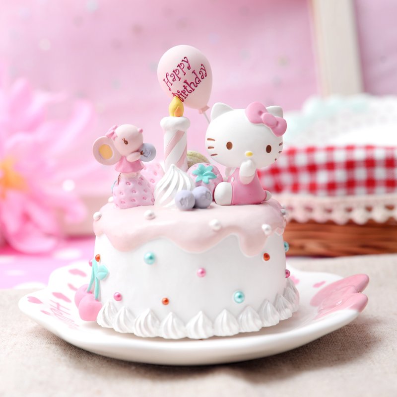 HELLO KITTY birthday cake music bell decoration + plate birthday gift - Items for Display - Other Materials 