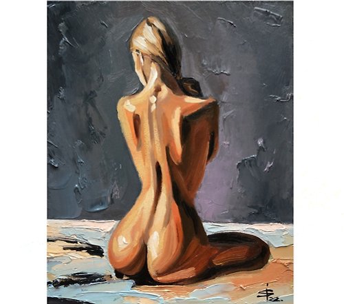 JuliyaFineArt Nude Painting Sexy Woman Original Art Small Wall Art Oil Painting