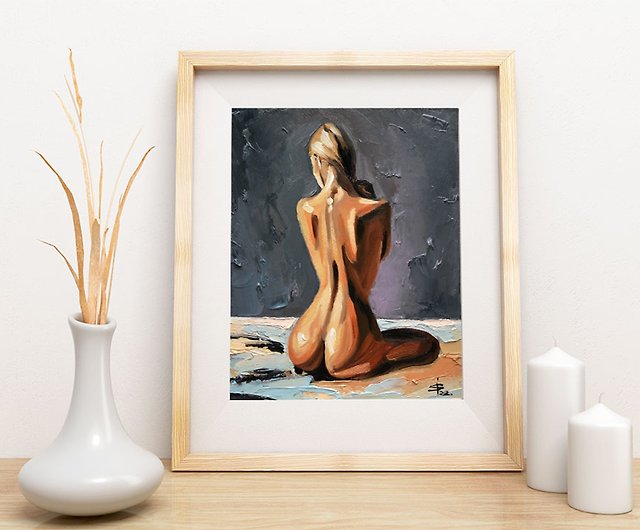 現代アート 油絵 裸婦 額装 - 美術品