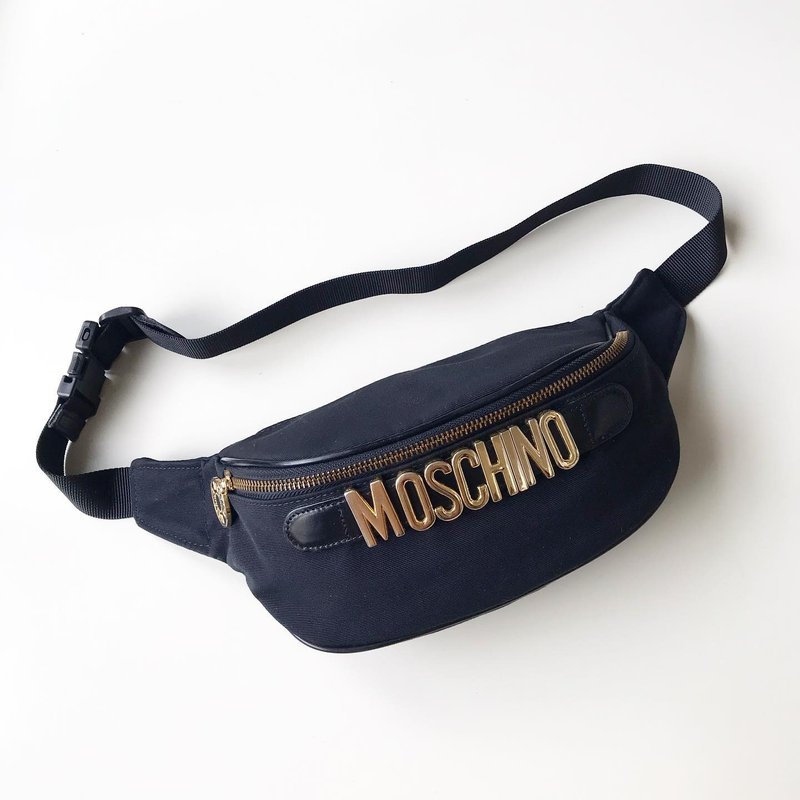Old bones MOSCHINO classic logo letter black canvas pocket U52 vintage - อื่นๆ - วัสดุอื่นๆ สีดำ