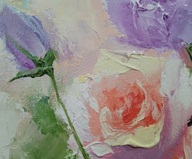 花の絵オリジナル絵画ローズアート油彩キャンバス 30*40 センチ