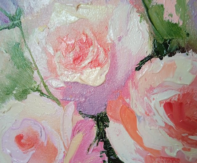 花の絵オリジナル絵画ローズアート油彩キャンバス 30*40 センチ
