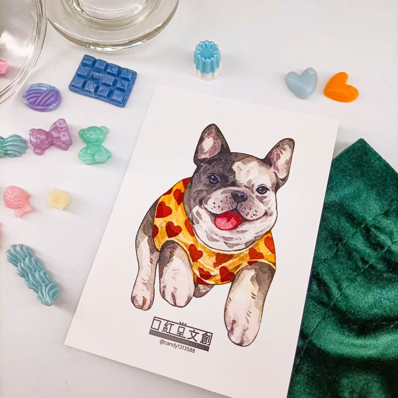 KR474_口紅堂明信片_法國鬥牛犬11_candy1313588 postcard - 卡片/明信片 - 紙 多色