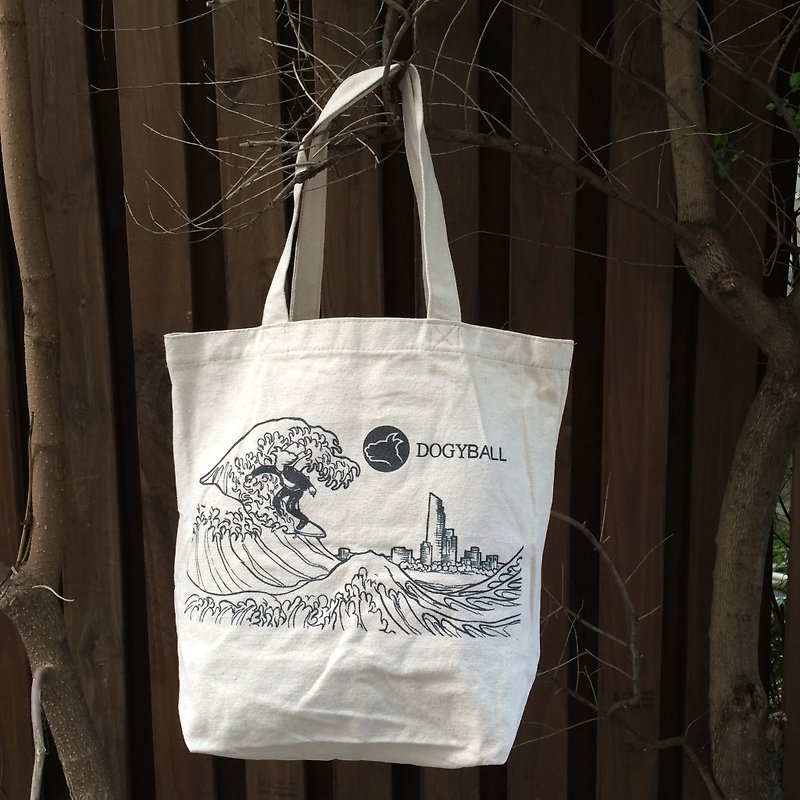 [Dogyball] "No plastic bags are not cool" Natural linen material hand-painted shopping bags exchange gifts - Handbags & Totes - Cotton & Hemp White