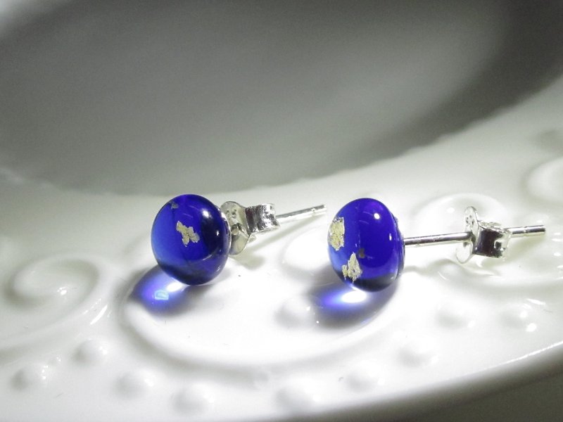 ×| 金箔系列 |× 琉璃耳環- STD靛藍-O型 - 耳環/耳夾 - 玻璃 藍色