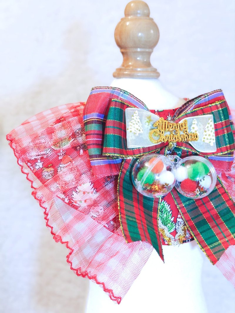 Xmas Ball Bubbles Pet Scarf/Necklace - ปลอกคอ - ผ้าฝ้าย/ผ้าลินิน สีแดง