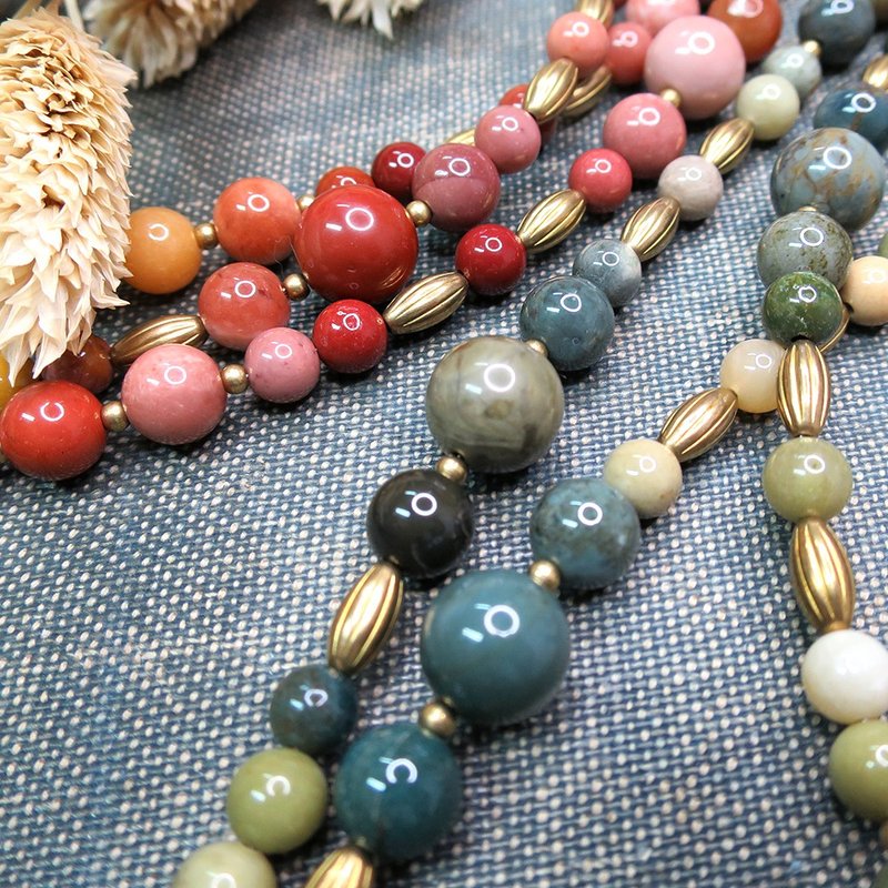 VIIART. The feasting and feasting. Alxa Agate Bronze Bracelet | Natural Stone Chain Two-Color System - สร้อยข้อมือ - เครื่องเพชรพลอย สีเขียว