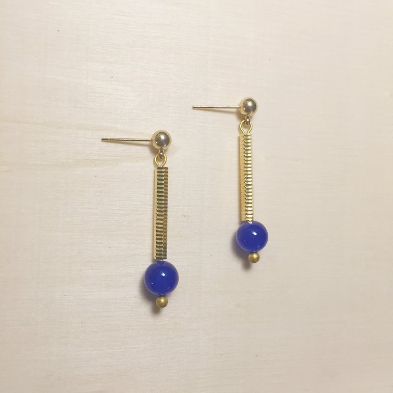 深寶藍玉石條紋長耳環 - 耳環/耳夾 - 玉石 藍色