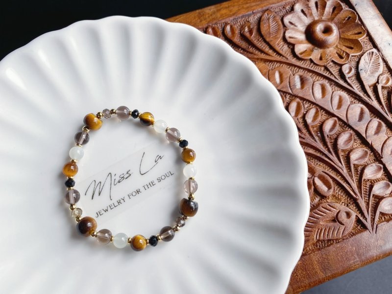 茶晶 黑曜石 黃虎眼 月光石 鑽切多寶 手鍊 設計款 天然石 - 手鍊/手環 - 水晶 橘色