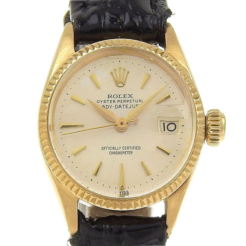 【日本直送】勞力士 ROLEX Oyster Perpetual 手錶 cal.1130 6517 18K黃金 x 壓紋皮革 自動上鍊 銀色錶盤 【二手】 - 女裝錶 - 貴金屬 銀色