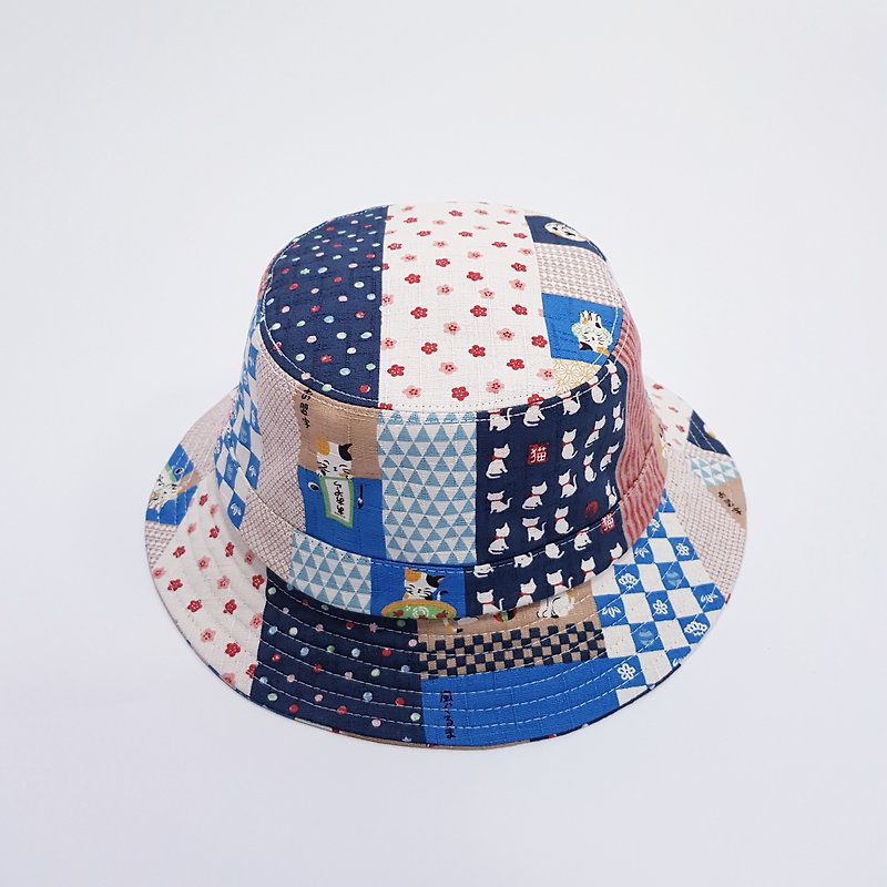 英式圓盤紳士帽 日系撈金魚貓咪 藍 2018夏季新品 #日本布 #和風 - 帽子 - 棉．麻 藍色