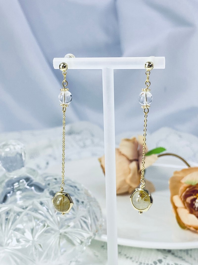 Blonde crystal white crystal 14KGF design earrings - ต่างหู - คริสตัล สีเหลือง