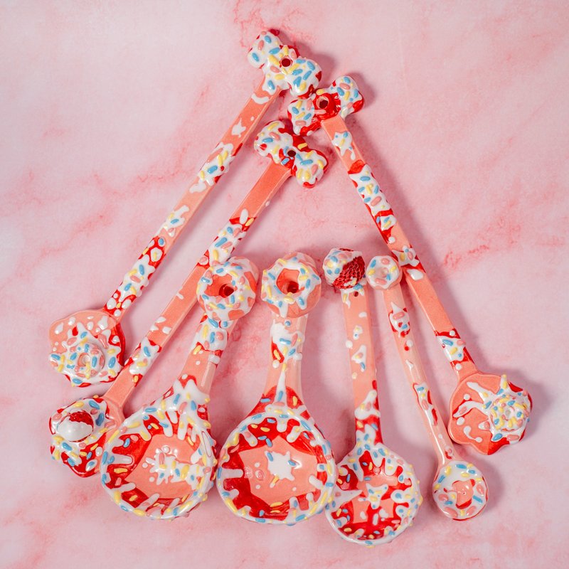 Strawberry Spoons Spoons-Handmade spoons with 3 sizes Fruit Inspired Home Decor - Items for Display - Pottery Pink