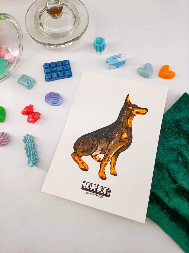 KR474_口紅堂明信片_杜賓犬11_candy1313588 postcard - 卡片/明信片 - 紙 多色