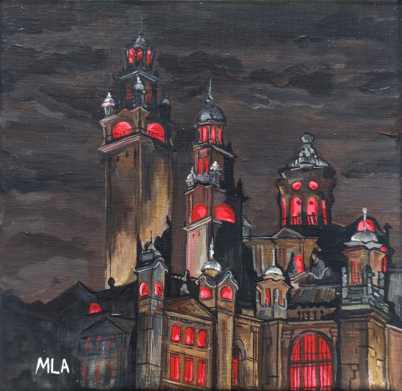 【Red Castle】- Acrylic painting, Wall Art, Hanging Picture, Home Decore, Dark Art - Posters - Other Materials Multicolor