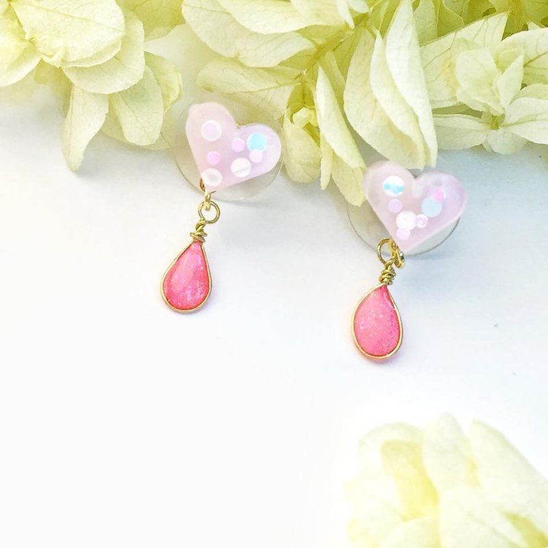 Mini Sweet Heart and Dew Earrings Earclips - Earrings & Clip-ons - Other Materials 