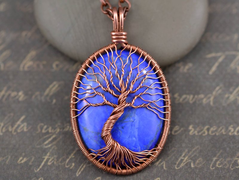 Lapis Howlite Tree of Life necklace pendant Handmade copper wire wrapped jewelry