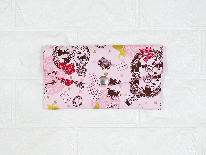 Play cloth hand made. Alice (powder) red bag passbook passport storage bag - Wallets - Cotton & Hemp Pink