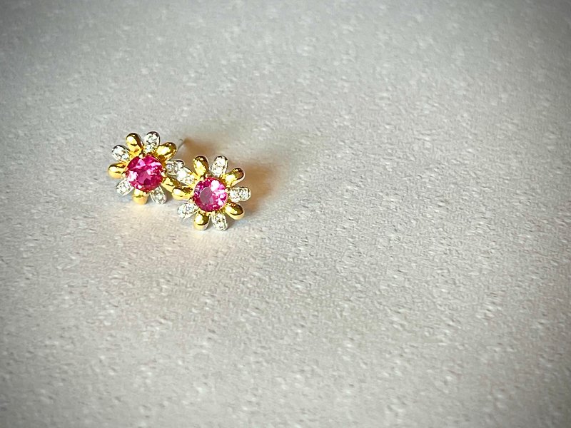 Daisy-Pink Tourmaline Stud Earrings - Earrings & Clip-ons - Gemstone 