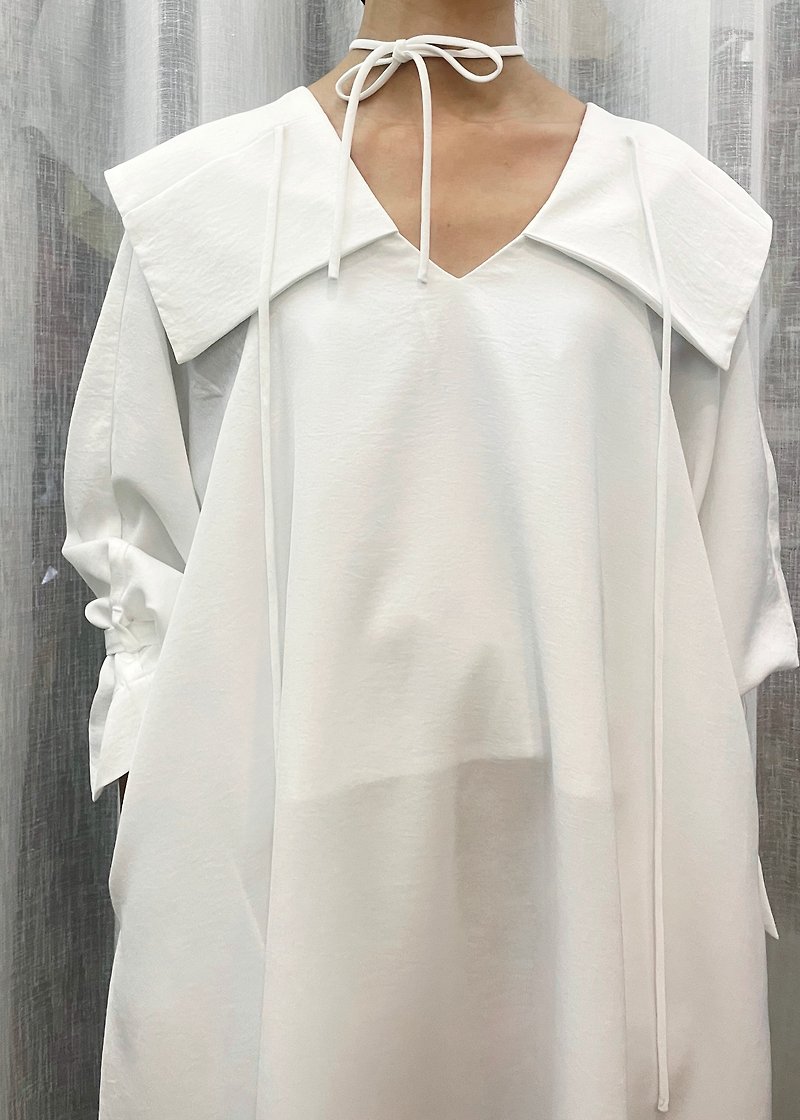Square collar dress/white - ชุดเดรส - เส้นใยสังเคราะห์ ขาว