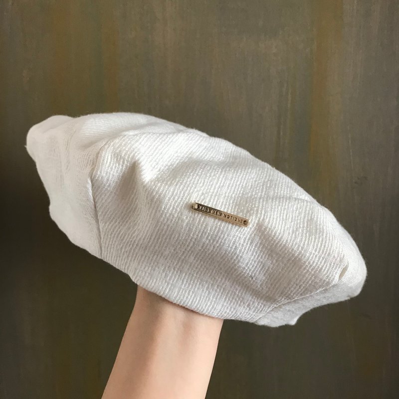 Beret 貝雷帽 | 畫家帽 | 六邊剪裁 | 白色 - 帽子 - 棉．麻 白色