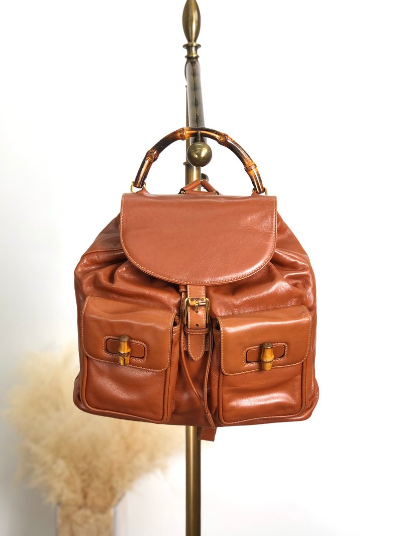 【 日本直送　名牌中古包 】GUCCI グッチ バンブー バックパック ブラウン ターンロック レザー vintage ヴィンテージ オールド cka2cp - 後背包/背包/書包 - 真皮 咖啡色