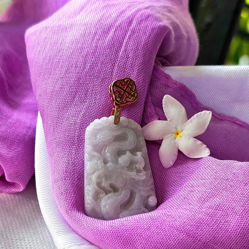 White jade pendant carved with dragon pattern, clear texture, sharp pattern, real Silver ring, pink gold plated, natural jade, Type A - 項鍊 - 玉石 白色