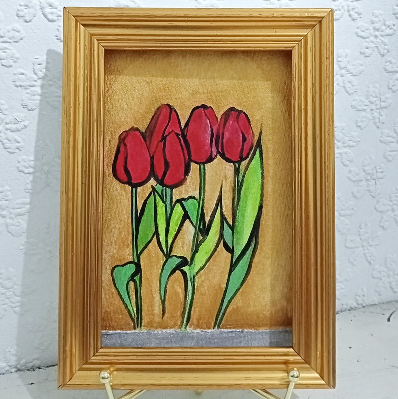 鬱金香手繪卡含金色相框 - 卡片/明信片 - 紙 多色