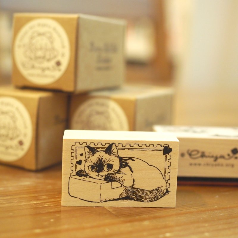 MEOW no cat, no life cat beech wood stamp - ตราปั๊ม/สแตมป์/หมึก - ไม้ สีกากี