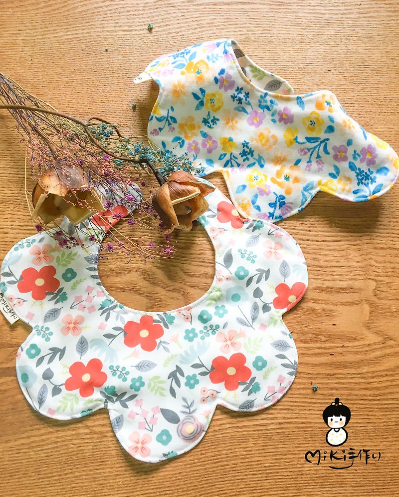 Miki hand-made 8 heavy yarn small broken flower yellow flower safflower bib bib double yarn Japanese cloth - ผ้ากันเปื้อน - ผ้าฝ้าย/ผ้าลินิน สีเหลือง