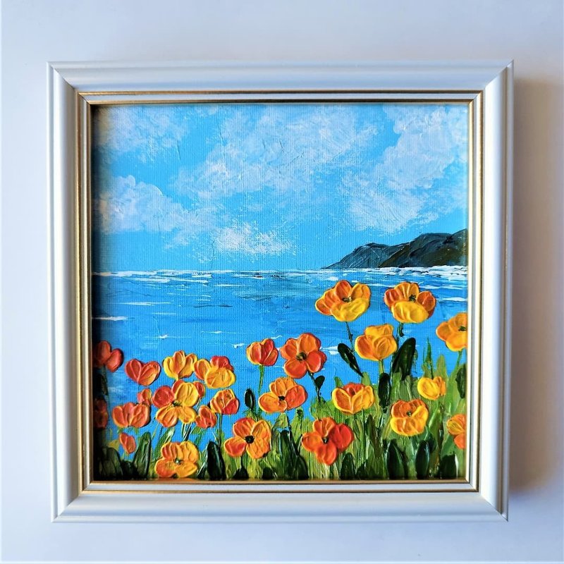 Poppies Landscape Wall Decoration Flowers Painting Artwork hanging painting - 壁貼/牆壁裝飾 - 壓克力 多色
