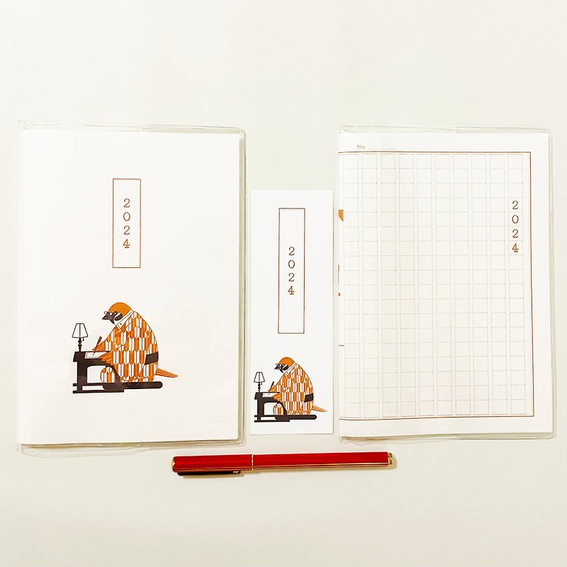 Starting in April 2024 Bungo Sparrow Manuscript Paper Schedule Notebook 2 Illustration Covers Bookmarked B6 Total 48 Pages Year of the Dragon Dragon Fountain Pen - Notebooks & Journals - Paper Brown