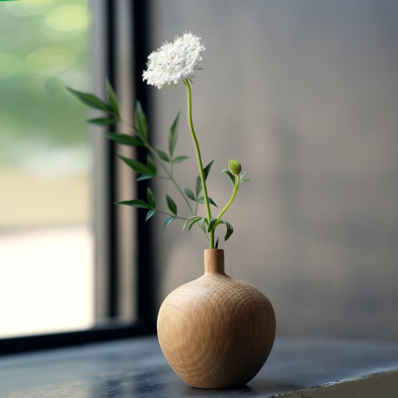 橡木手作花瓶 插花 線香 羽毛 侘寂擺件 日式簡約 溫馨家居 - 花瓶/花器 - 木頭 卡其色