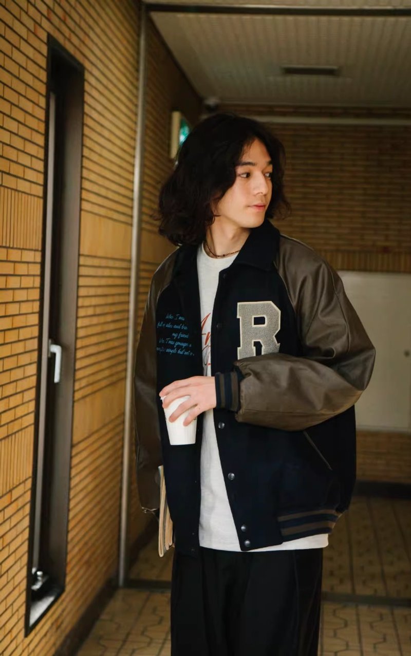 借來的時間 日系復古羊毛棒球服 冬季夾克外套 - 男夾克/外套 - 其他材質 藍色
