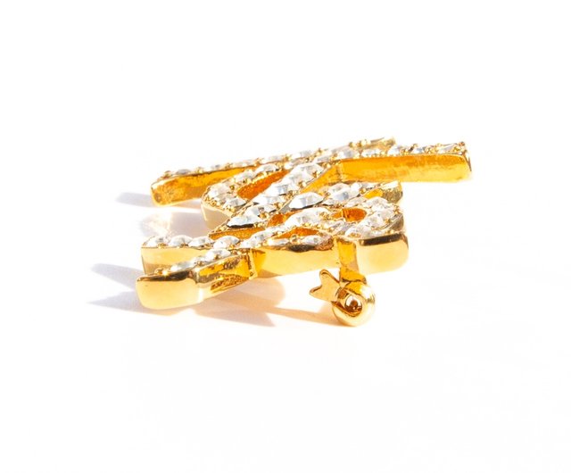 Yves Saint Laurent ヴィンテージ　デザインブローチ Yves Saint Laurent YVES SAINT LAURENT YSL logo rhinestone
