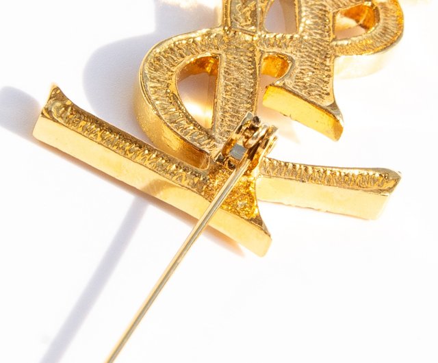 80s Yves Saint Laurent Vintage gold tone rhinestone logo