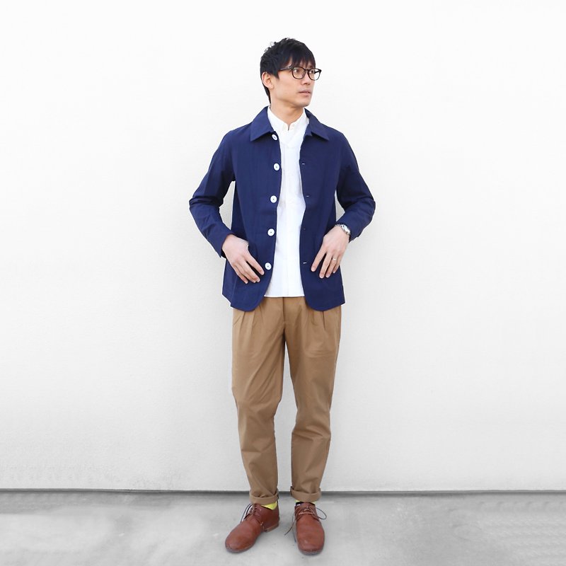 Cotton voile coverall jacket [unisex size2] - เสื้อโค้ทผู้ชาย - ผ้าฝ้าย/ผ้าลินิน สีน้ำเงิน
