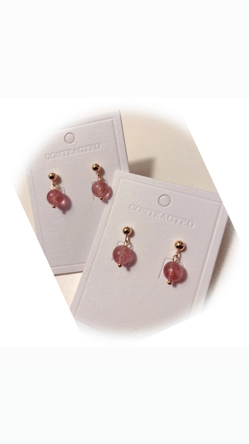 Crystal earrings - strawberry crystal pink crystal sea blue chalcedony - ต่างหู - คริสตัล ขาว